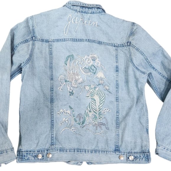 Men's pacsun Jean Denim Jacket Embroidered Tiger Dragon Size M - Picture 1 of 6